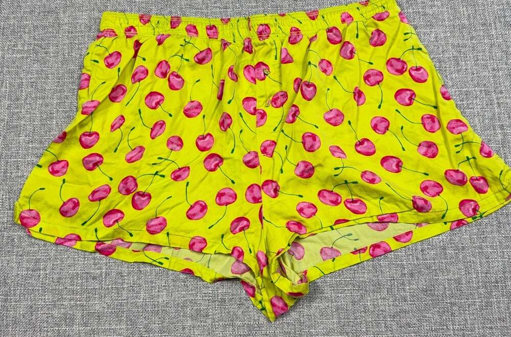 PINK Victoria’s Secret Cherry Print Sleep Shorts Womens Large Neon Yellow